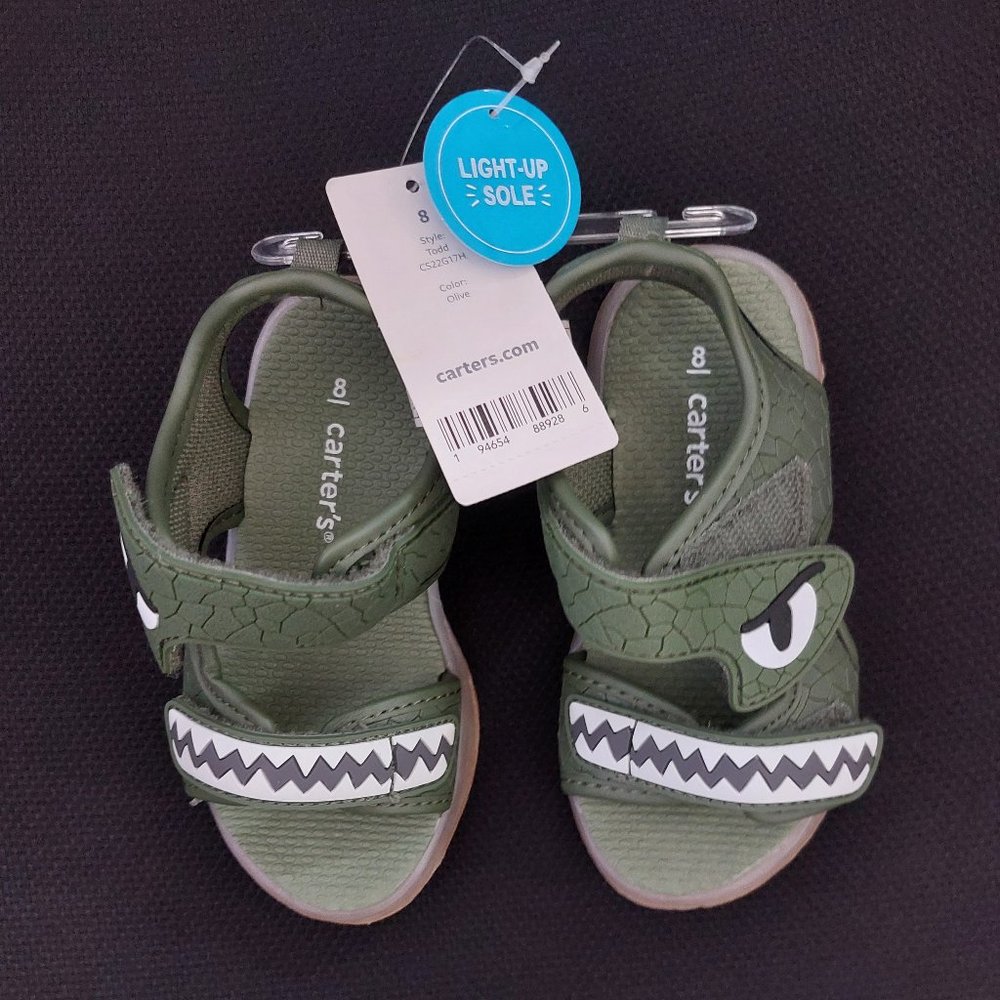 Carter's Toddler Boy's Hook & Loop Fun Sandals Green Dino 12